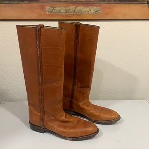 Justin Equestrian Riding Boot, Brandy Leather, Flat Heel Brown Whiskey